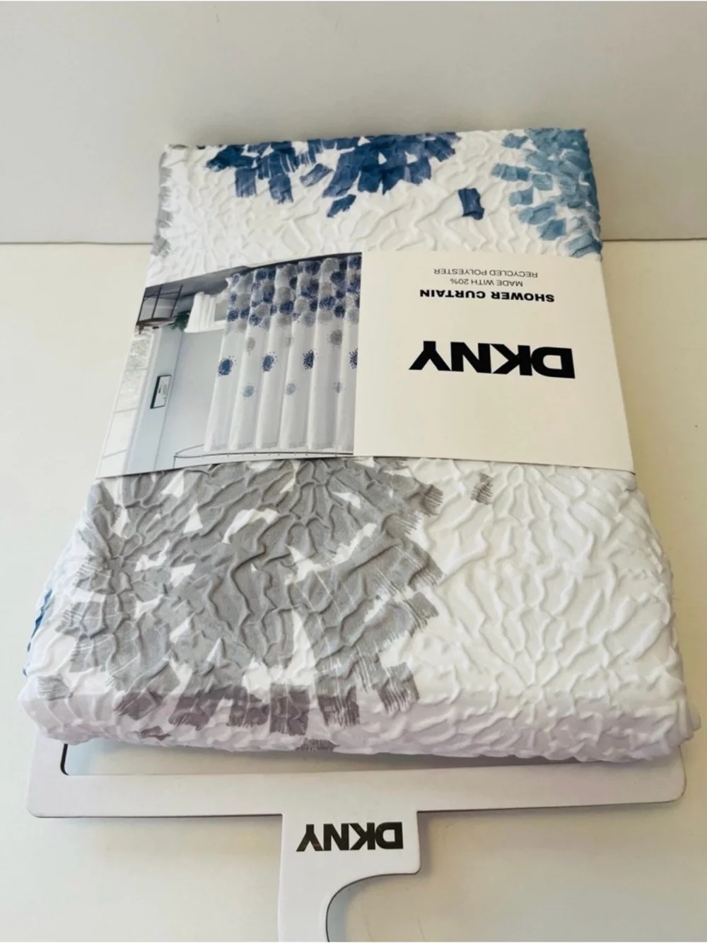 DKNY Brushstroke Floral Microsculpt Shower Curtain White Blue Gray 72” x 72”